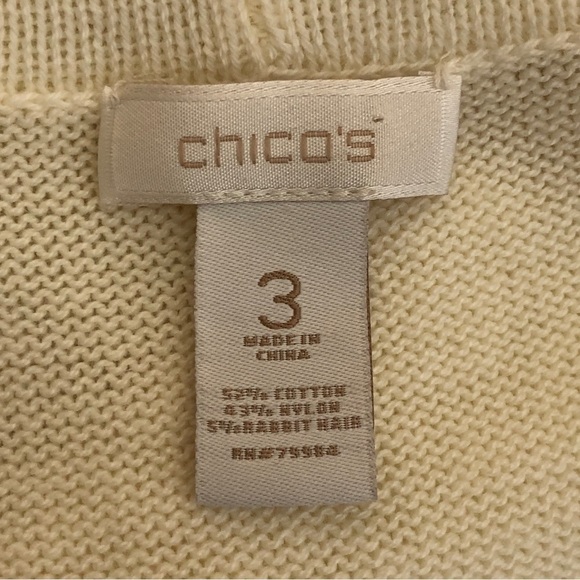 CHICO'S Size 3 - Ivory Rabbit Hair Blend Oversized Knit Sweater Tunic - Fits XL - Picture 4 of 5